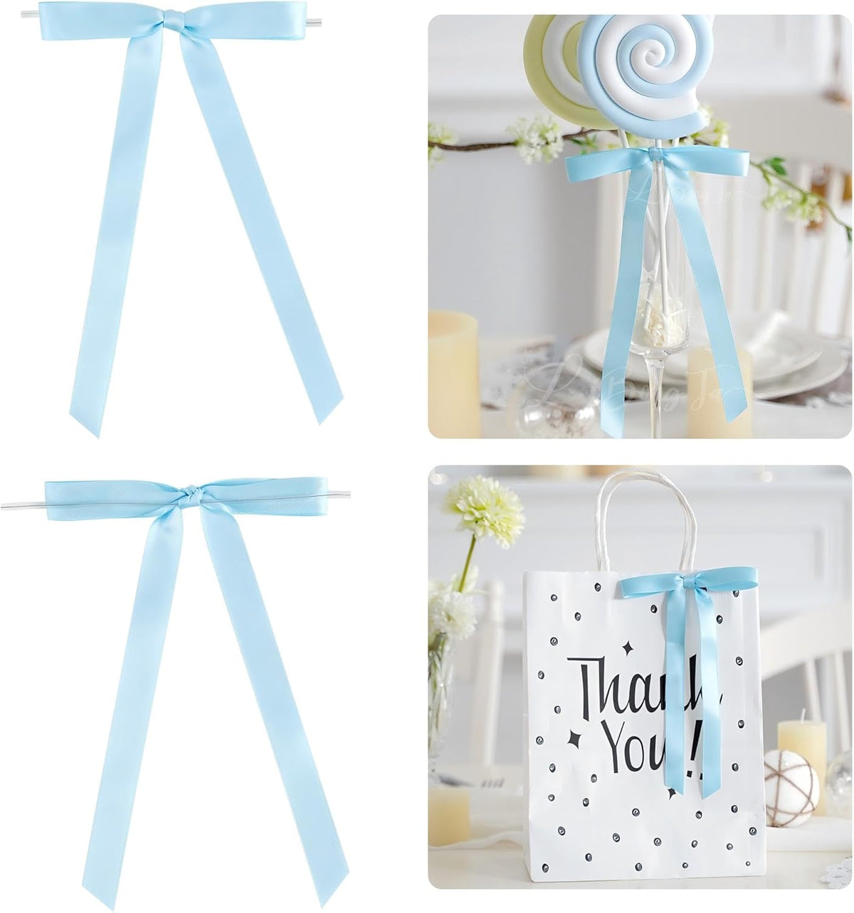 50 PCs Blue Bow 5 Inch Long Tail Bows for Gift Wrapping, Easter Bow Party Decorations, Twist Tie