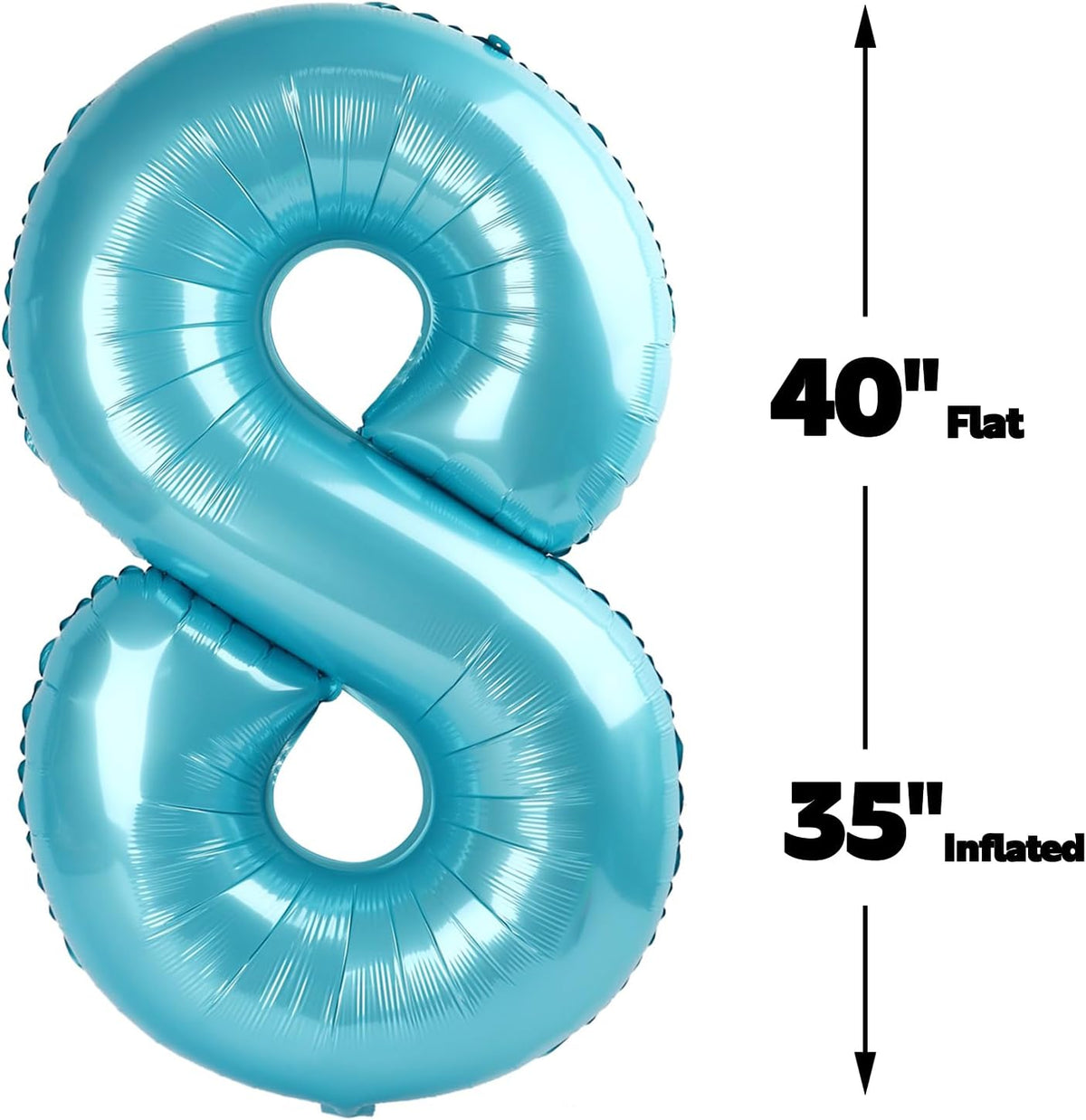 Pearl Blue Foil Number 8 Balloon 40 Inch, Helium Mylar Eight Number 8 18 28 38 48 58 80 88 Birthday