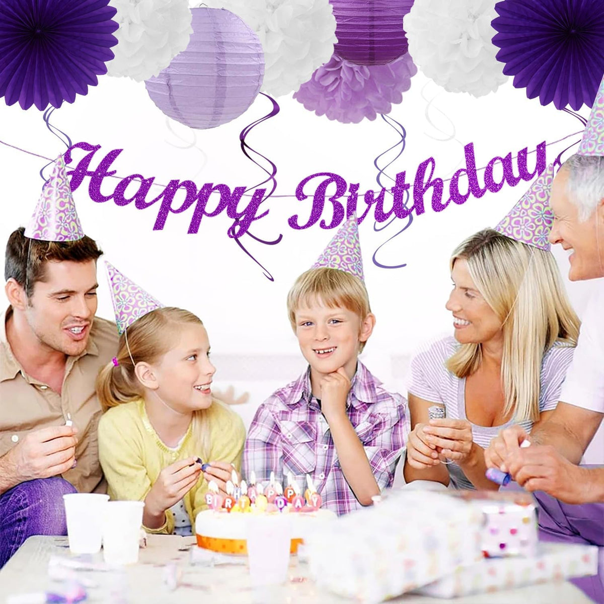Purple-Lilac Lavender-White Happy Birthday Party-Decorations - 31pcs 20th Women Girls Paper