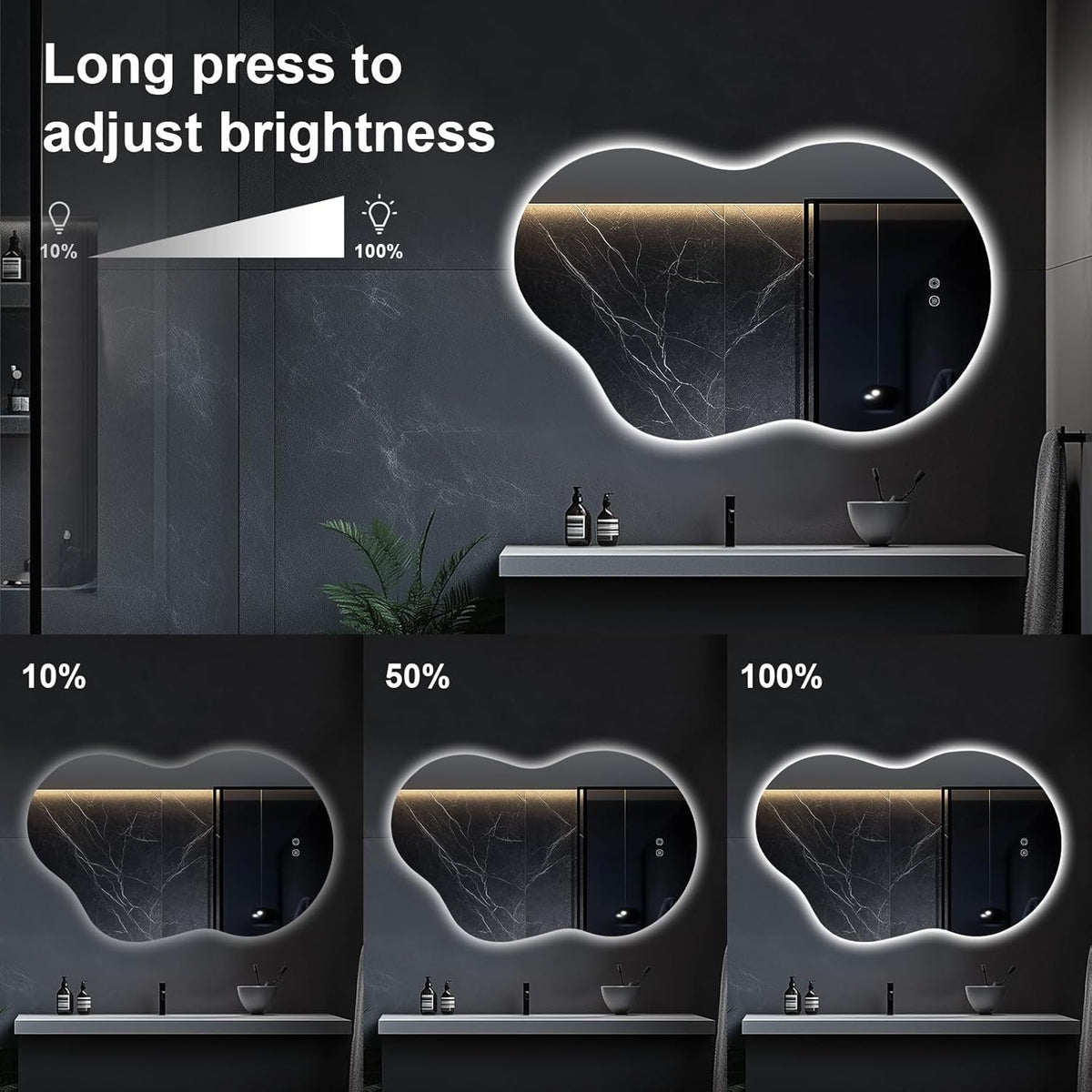 48"x30" Irregular LED Lighted Vanity Mirror for Bathroom, Front and Backlit, Anti-Fog, 3-Color