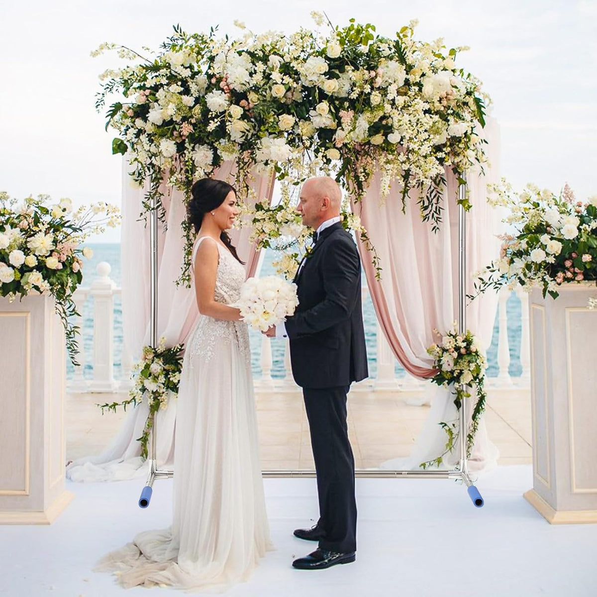 Arch Backdrop Stand,7x5 FT Metal Wedding Square Backdrop Stand for Ceremony Square Stainless Steel