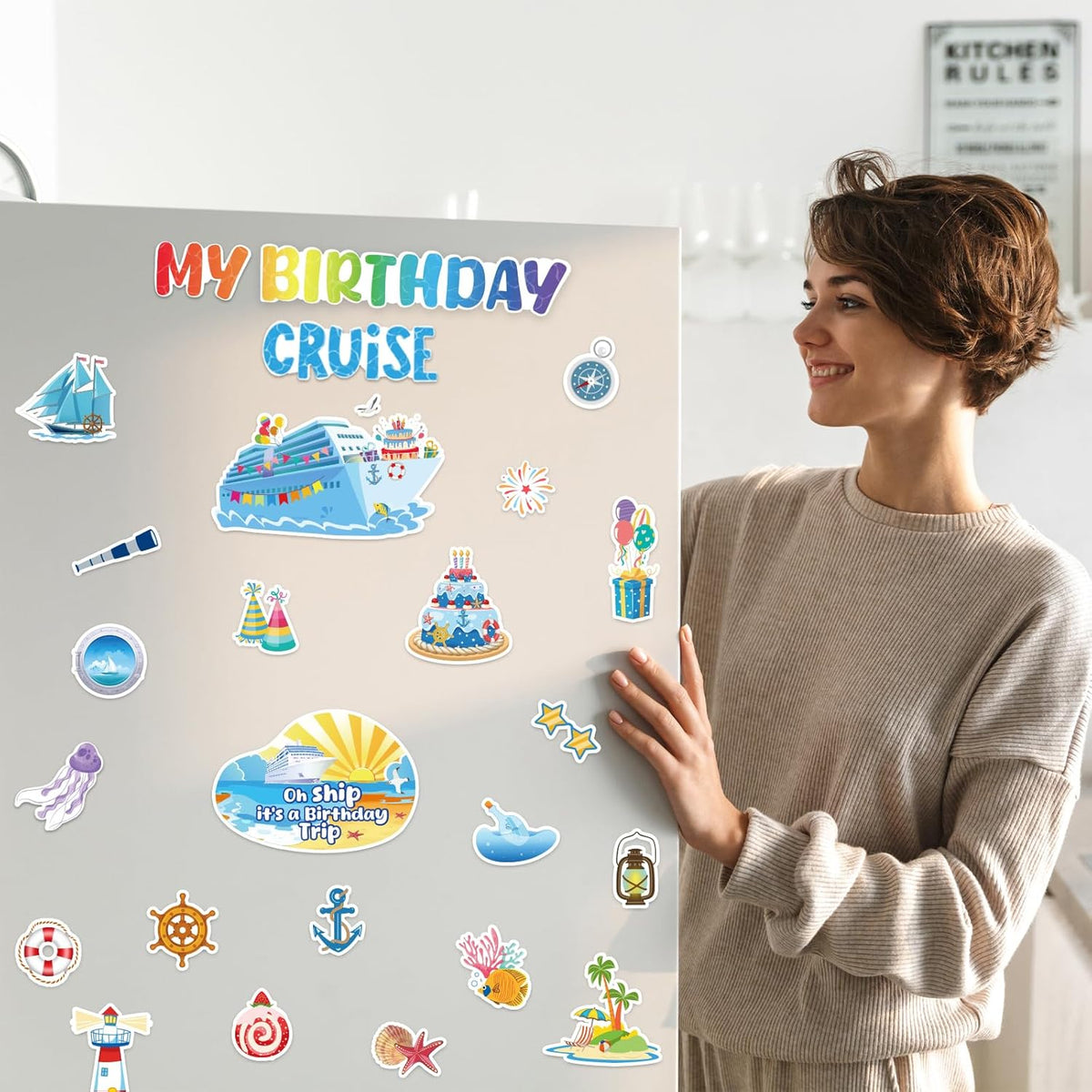 26 Pcs Birthday Cruise Door Decorations Magnetic, Funny Cruise Ship Sea Navigation Door Magnets