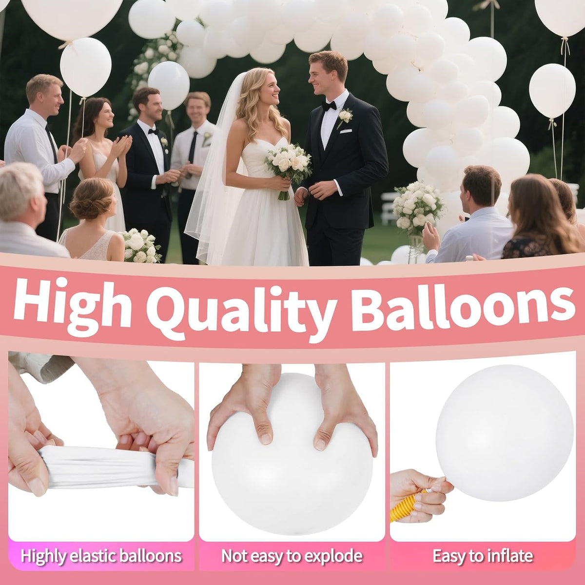 KAWKALSH White Balloon 12 Inch, 110pcs Latex Party Balloons Helium Bright Color for Birthday Baby