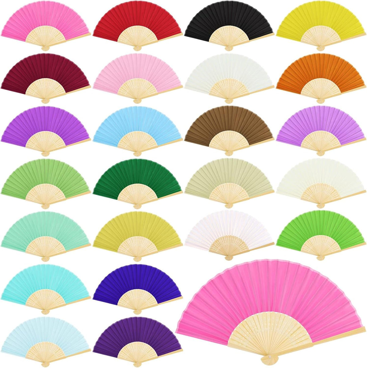 URATOT 24 Pieces Folding Fans Silk Bamboo Folding Fans Handheld Fans for Wedding, Party Decoration