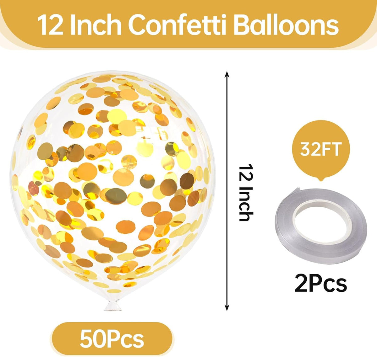 50pcs Gold Foil Confetti Balloons,12 inch Latex Balloon with Gold Confetti Inside for Birthday