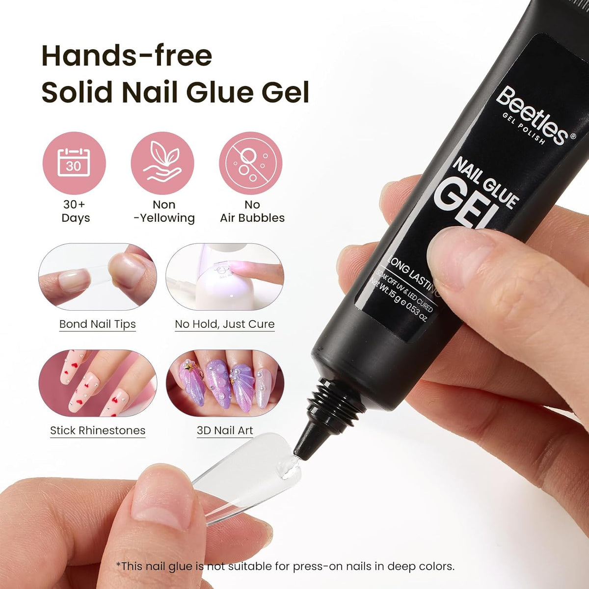 Beetles Gel Nail Kit Long Coffin with Nail Dehydrator and Primer, 576Pcs Half Matte Etch-X Gel Nail