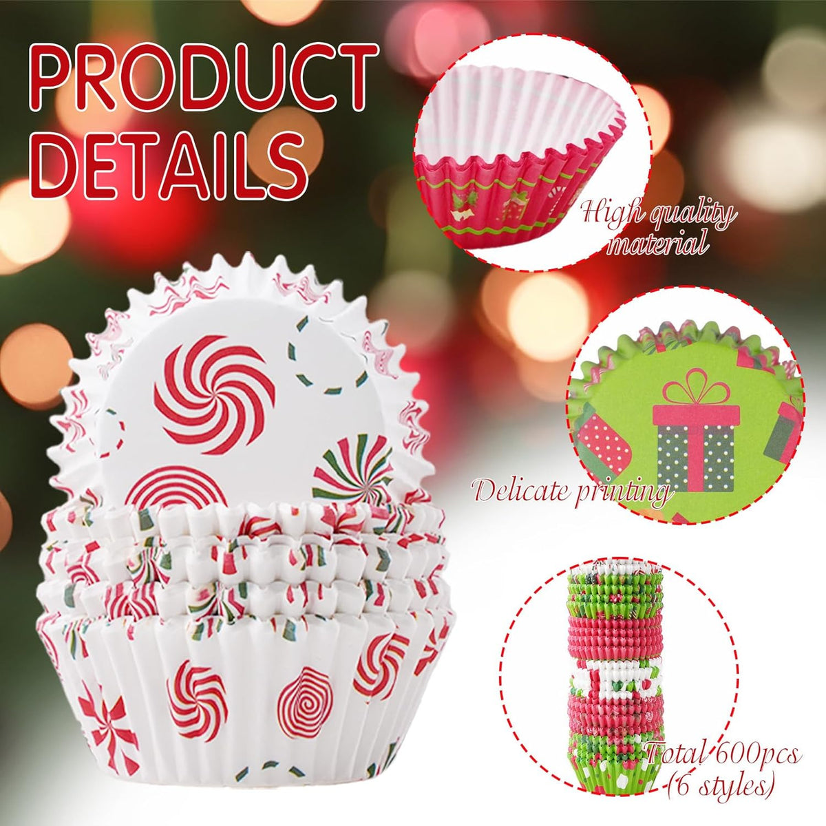 600 Count Christmas Cupcake Liners for Baking Red Green Muffin Mini Holiday Cupcake Liners for