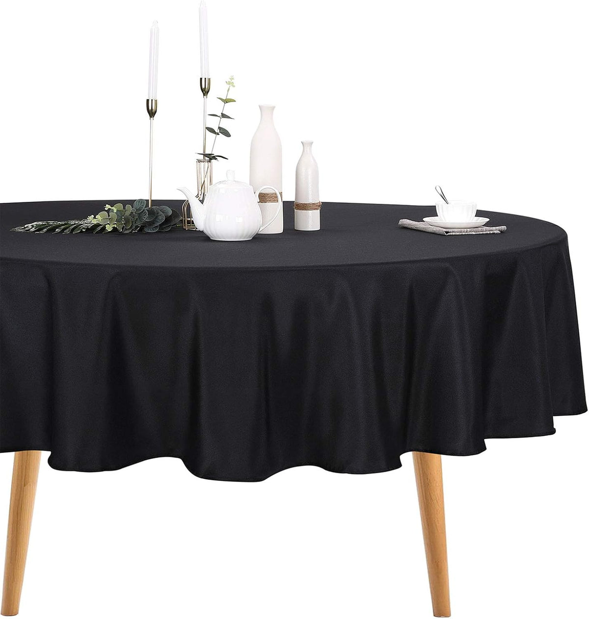 Ascoza 12pack 70 Inch Black Round Tablecloth in Polyester Fabric for