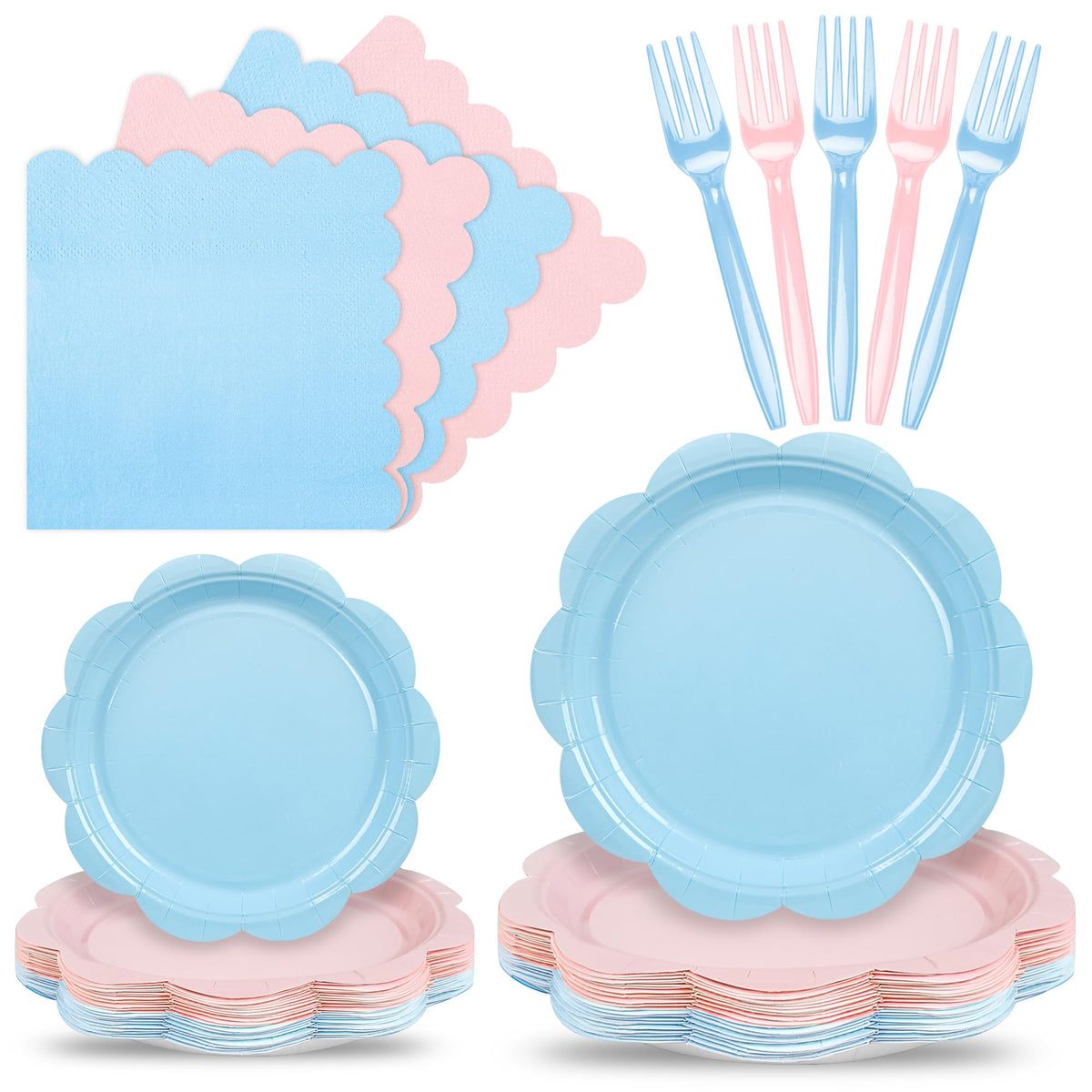 96 Pcs Baby Gender Reveal Plates and Napkins Party Supplies Serve 24 Guests