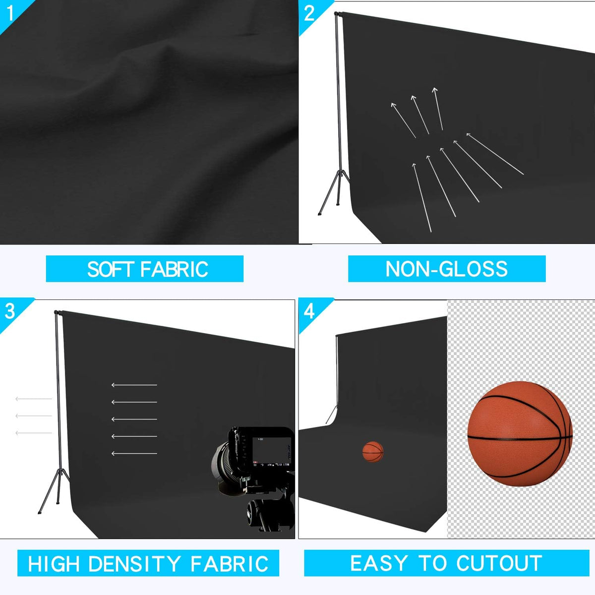 ISSUNTEX 10X16 ft Background Muslin Backdrop, Photo Studio, Collapsible High Density Screen for