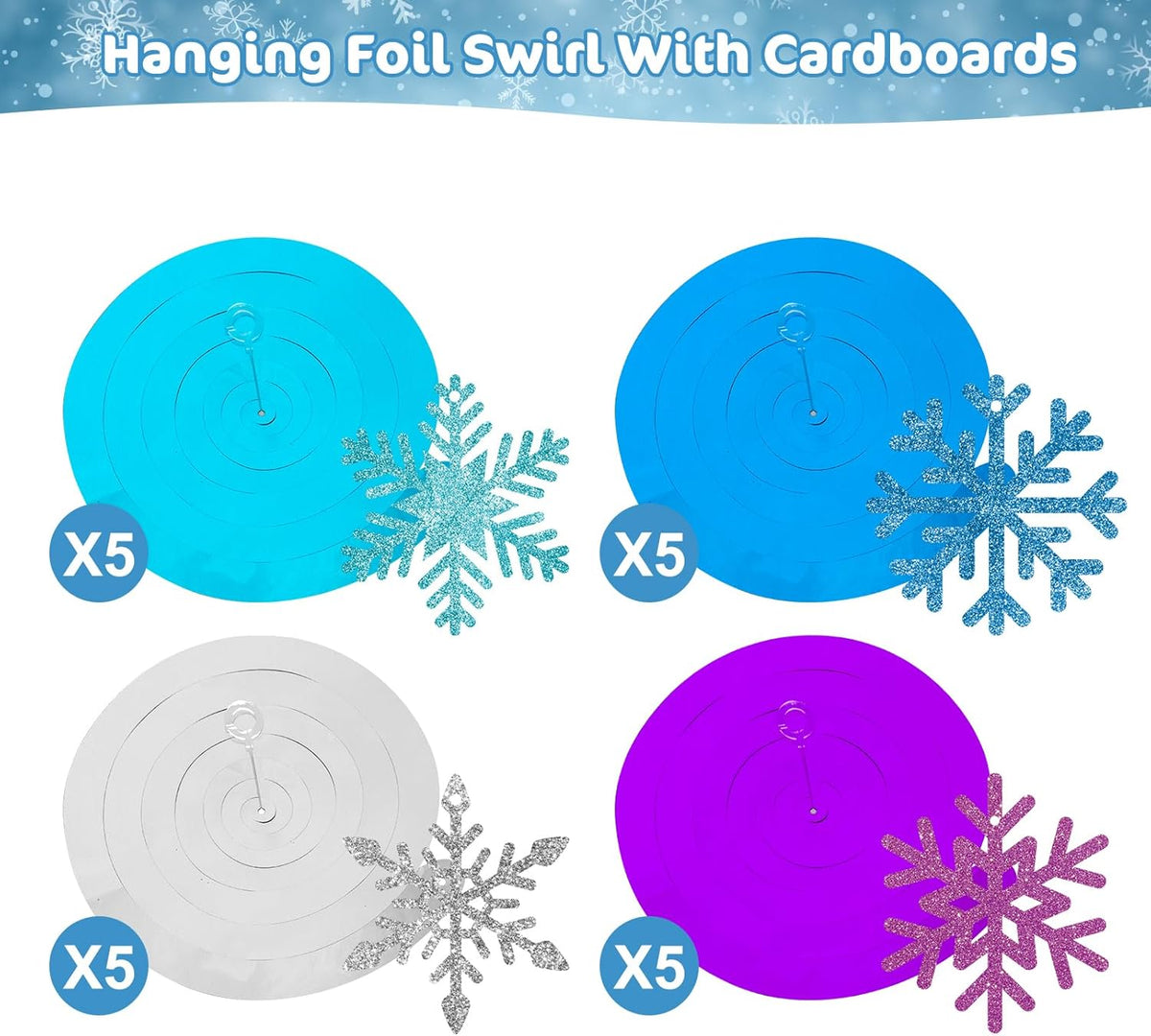 20 Pack Frozen Snowflake Hanging Decorations - Winter Snowflakes Hanging Swirls Ceiling Streamers