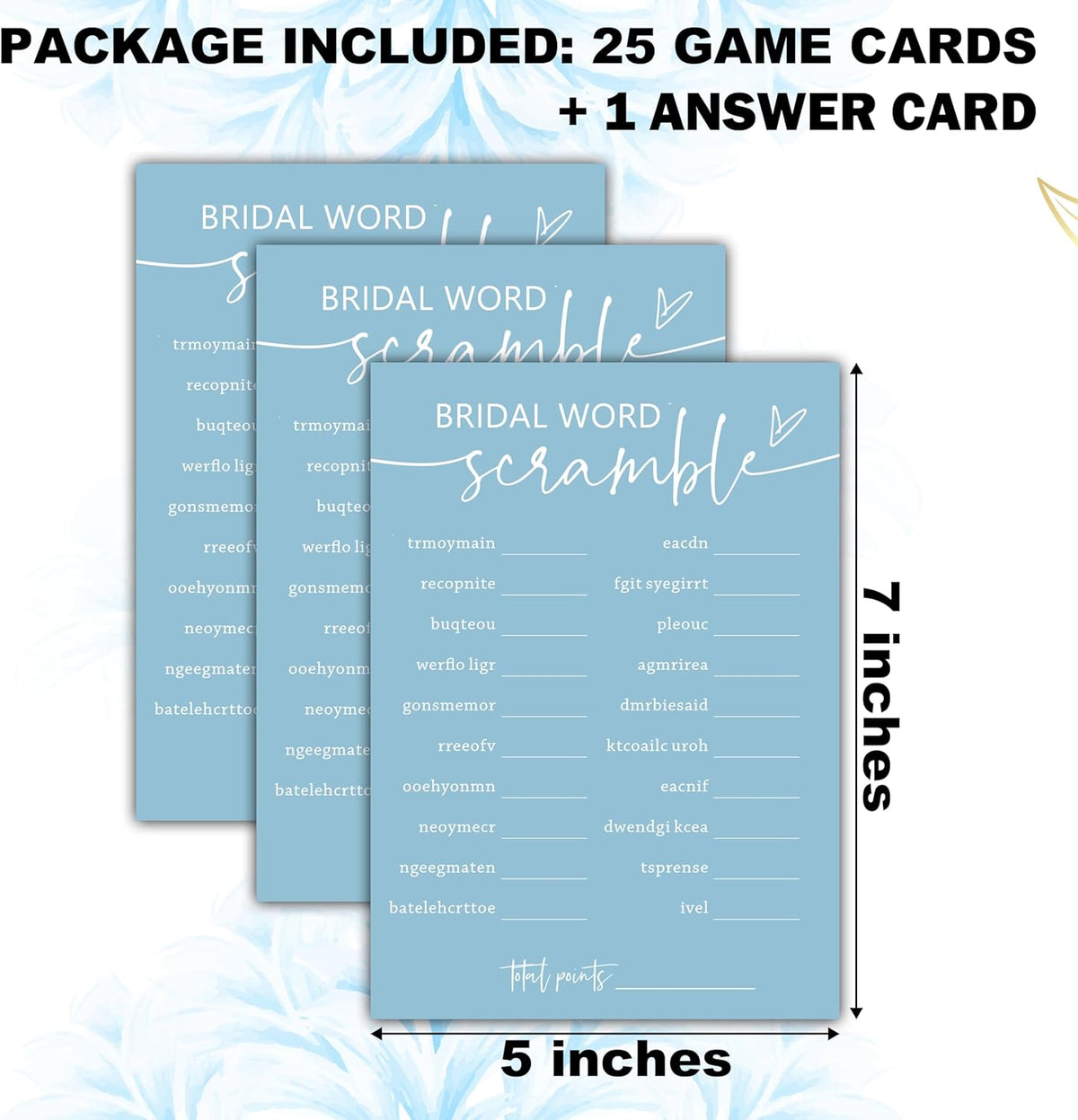 Minimalist Bridal Shower Games, 30 Light Blue Bridal Word Scramble Cards + 1 Answer Card, Wedding