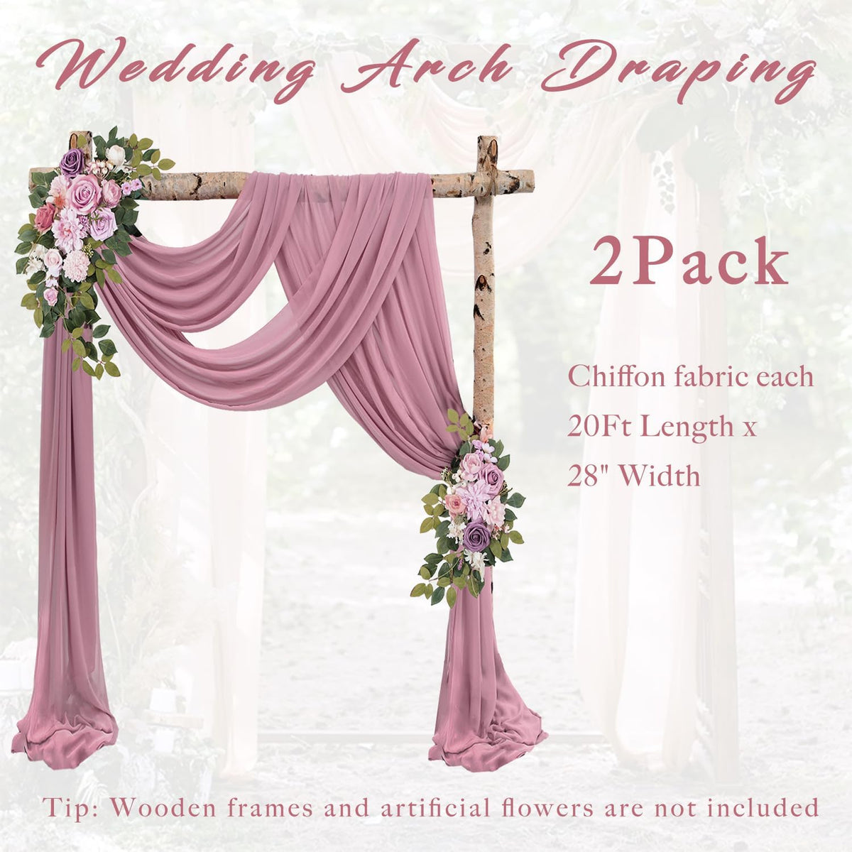 Dusty Rose Wedding Arch Draping Fabric 2 Panels 20Ft Length x 28" Width Arch Drapes Chiffon Fabric