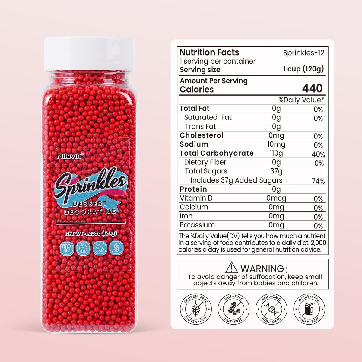 Edible Nonpareils Sprinkles, 2mm Red Pearls Sprinkles, Red Nonpareils Sprinkle for Birthday