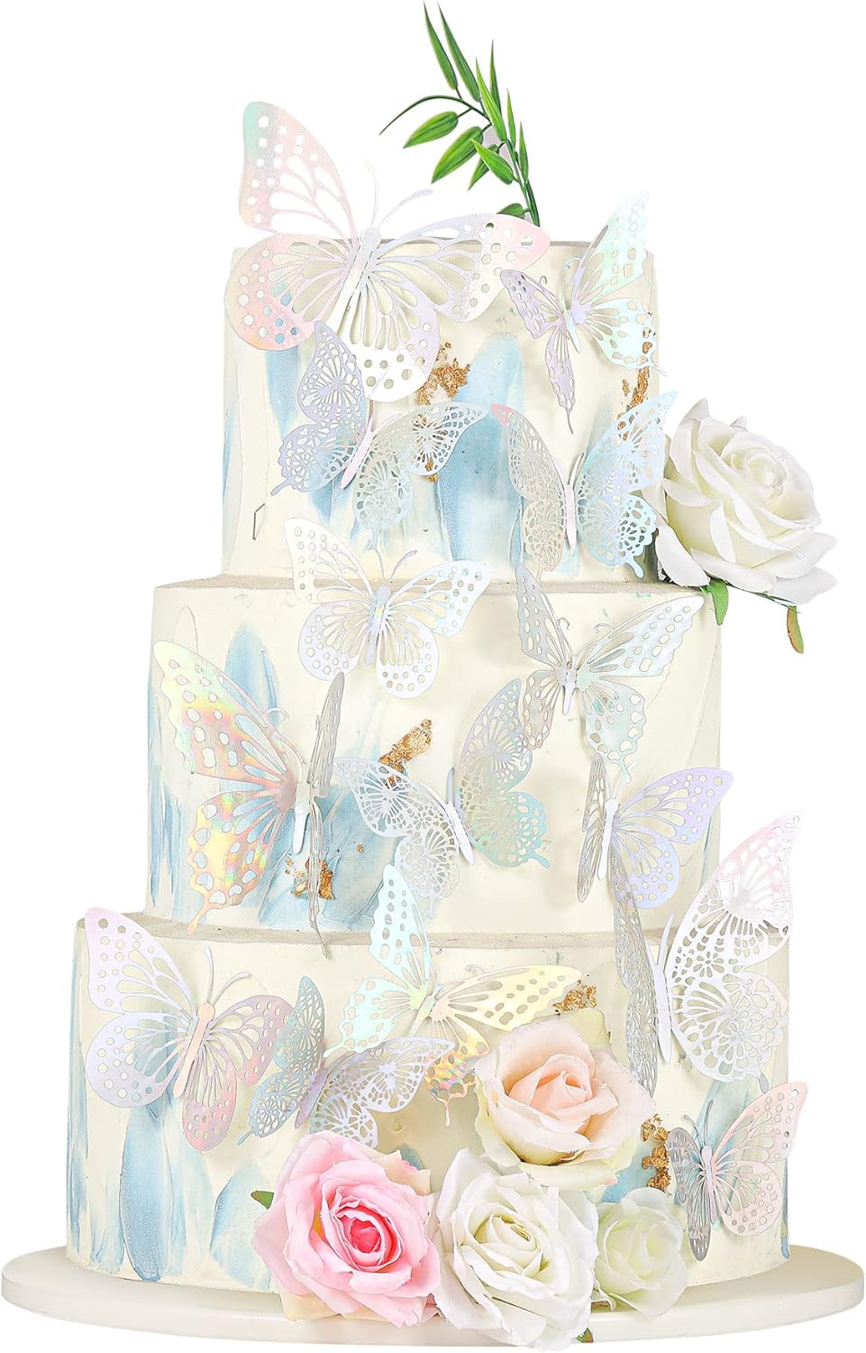 Gyufise 36 Pack Silver Laser 3D Butterfly Cupcake Toppers Hollow Cake Decorations for Birthday