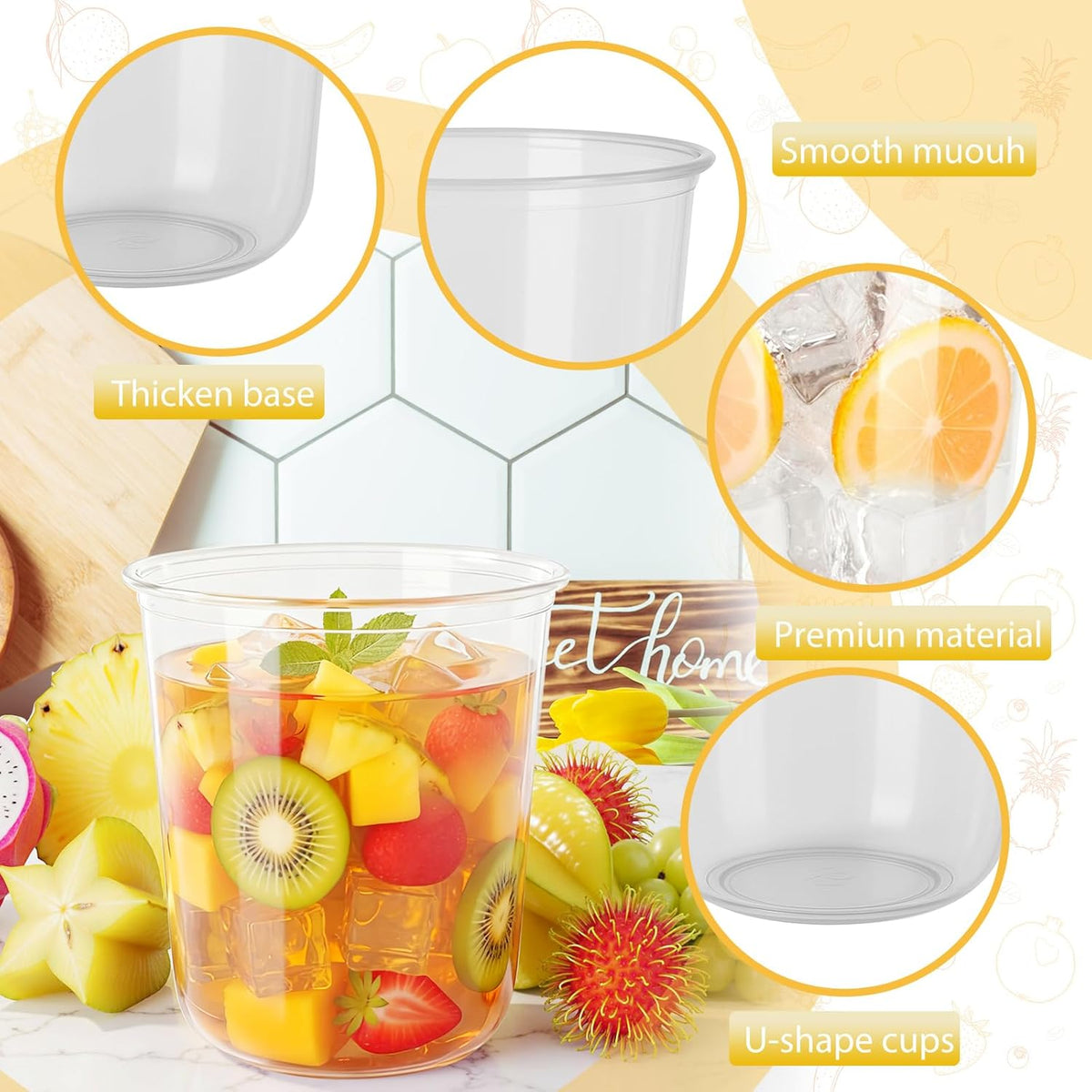 60 Pcs Disposable Stemless Clear Glasses 12 oz NATURAL Arc Crystal Plastic wine glasses Clear