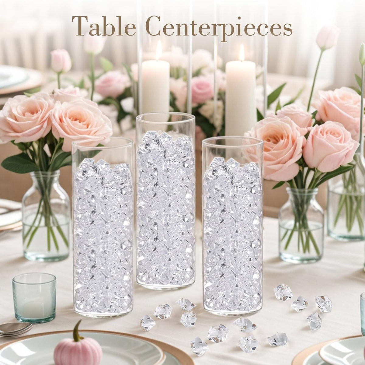 DomeStar 1000PCS Fake Ice, Acrylic Fake Diamonds Vase Filler Plastic Gems Clear Rocks for Vases