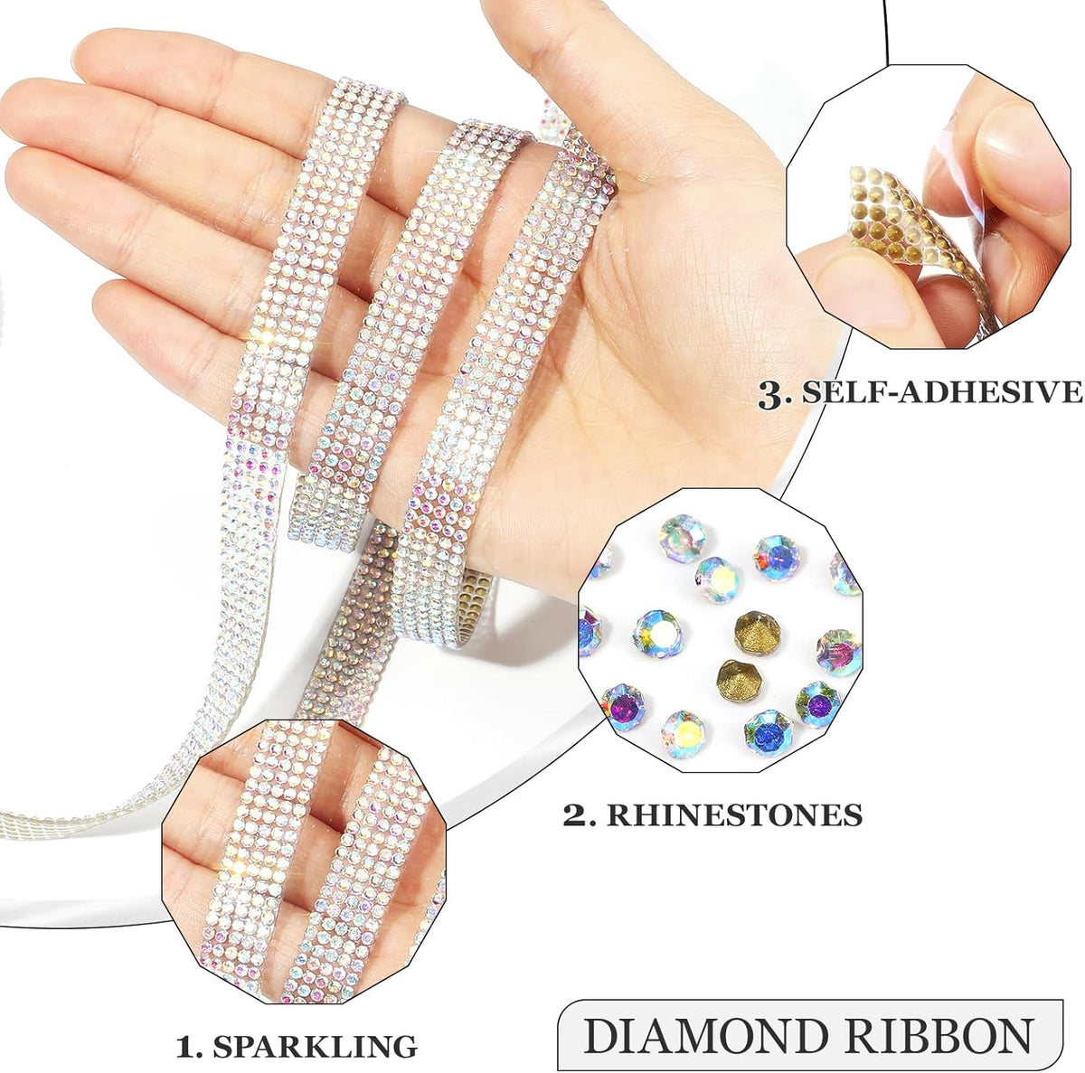 Rhinestone Ribbon 3 Yards Self Adhesive Rhinestone Strips Diamond Ribbon Sticker Crystal Roll