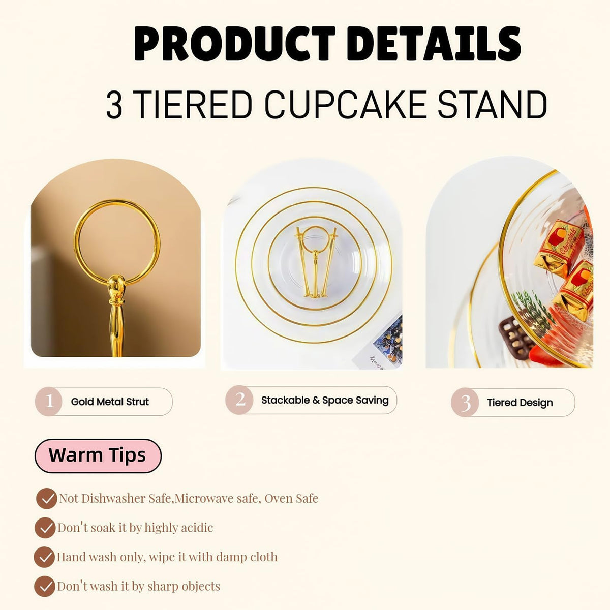 RAUVOLFIA 3 Tier Cupcake Stand, Small Tiered Serving Cake Stand, Transparent Plastic Dessert Stand