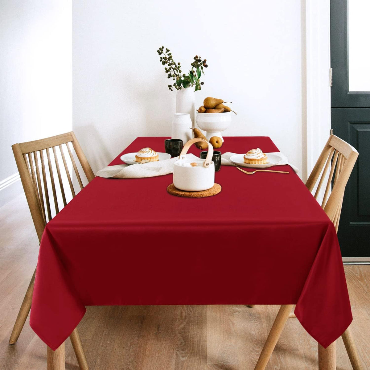sancua 2 Pack Red Tablecloth 54 x 78 Inch, Rectangle 4 Feet Table Cloth - Stain and Wrinkle