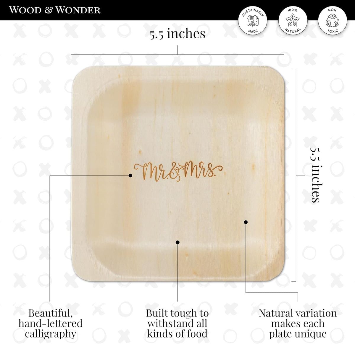 Mr. and Mrs. Disposable Wedding Plates – Rustic, Compostable Alternative to Plastic Plates for
