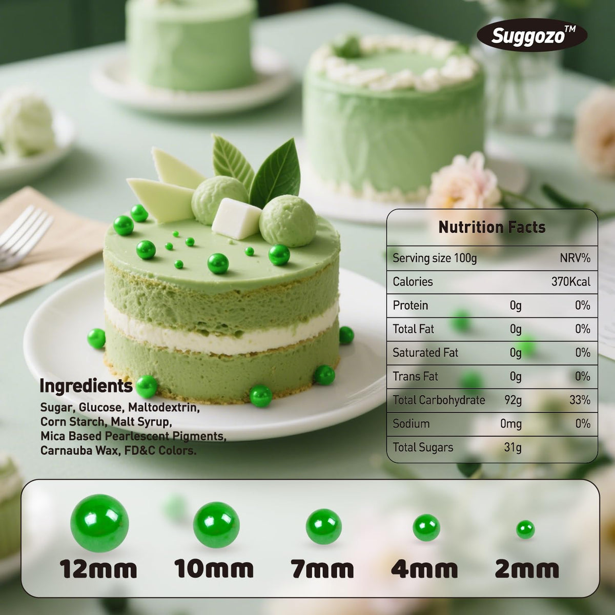 Christmas Edible Green Pearl Sprinkles, Edible Sugar Pearls for Cake Decorating, Cake Decorations