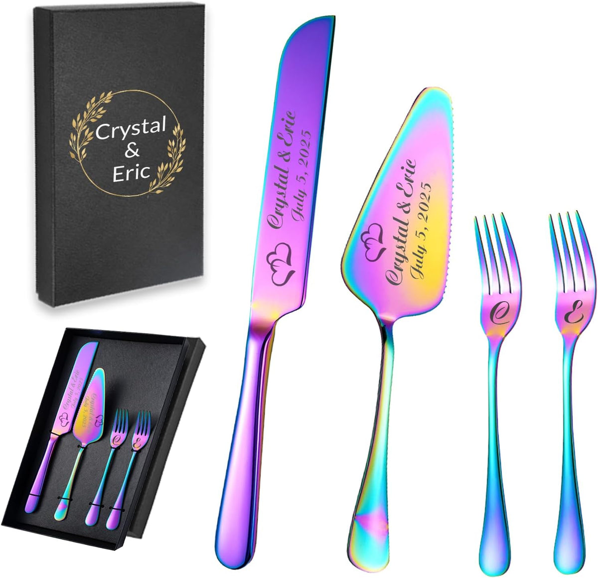 Personalized Wedding Cake Knife and Server Set, Custom Names Cake Cutting Set with Stainless Steel