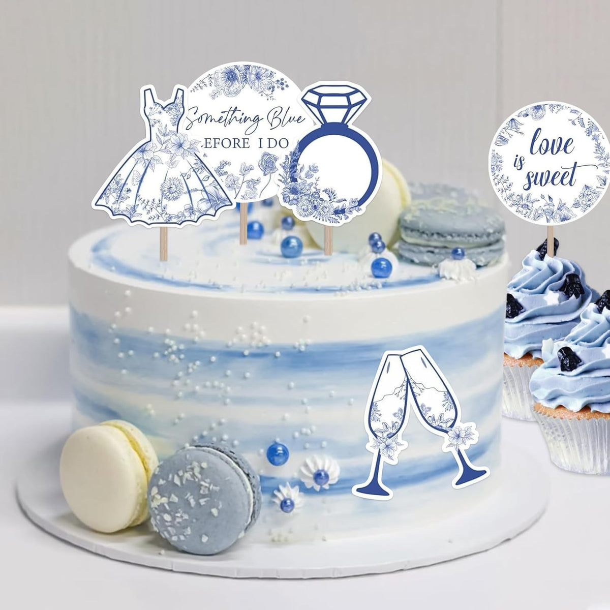 20PCS Something Blue Before I Do cupcake toppers,Something Blue Before I Do Bridal Shower