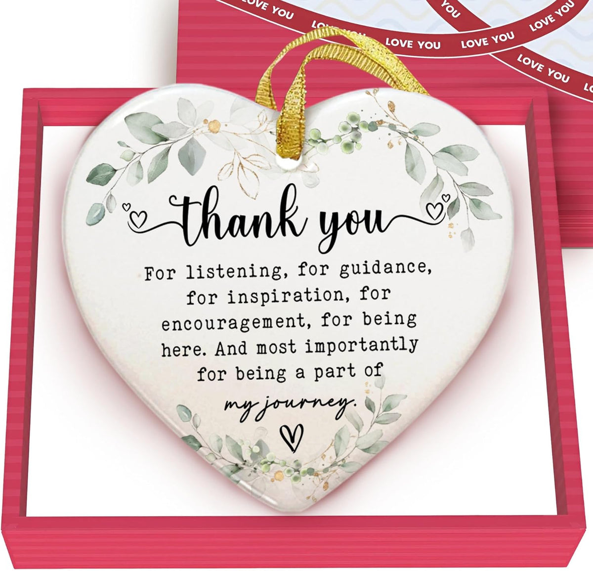 GOSSBY Heart-Shaped Thank You Ornament - Thank You Gift for Women - Christmas, Appreciation Gift