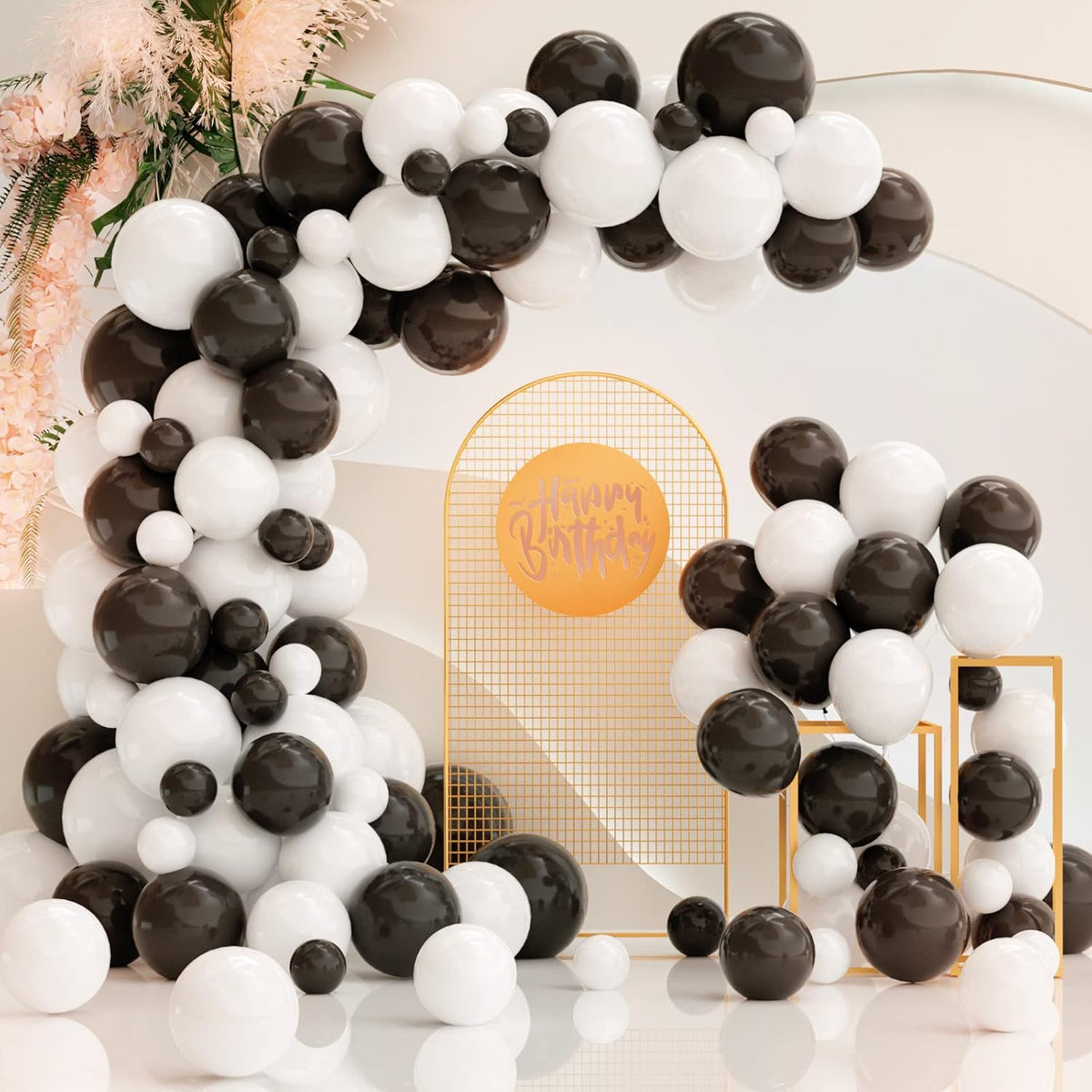White Black Balloon Garland Arch Kit,120 Pack Matte Latex Black White Balloons for Baby Shower