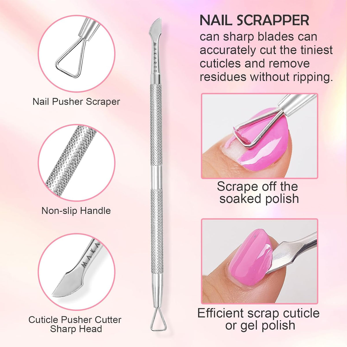 Makartt Cuticle Trimmer with Cuticle Pusher, Silver Nail Trimmer Nail Care Manicure and Pedicure