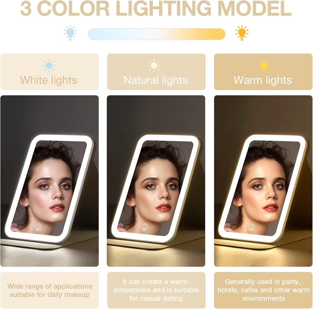 Kintion Travel Makeup Mirror, Portable LED Lighted Makeup Mirror, 360° Rotation Touch Screen Vanity