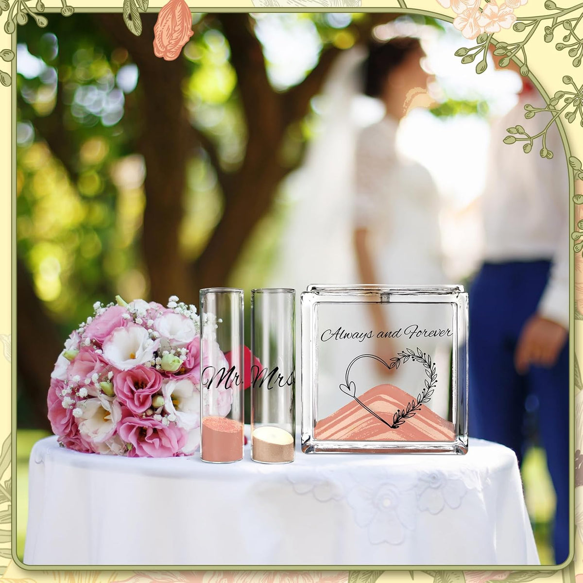 Wedding Unity Sand Set Include Vases Square Glass Jar Container 12 oz Sand for Blended Family