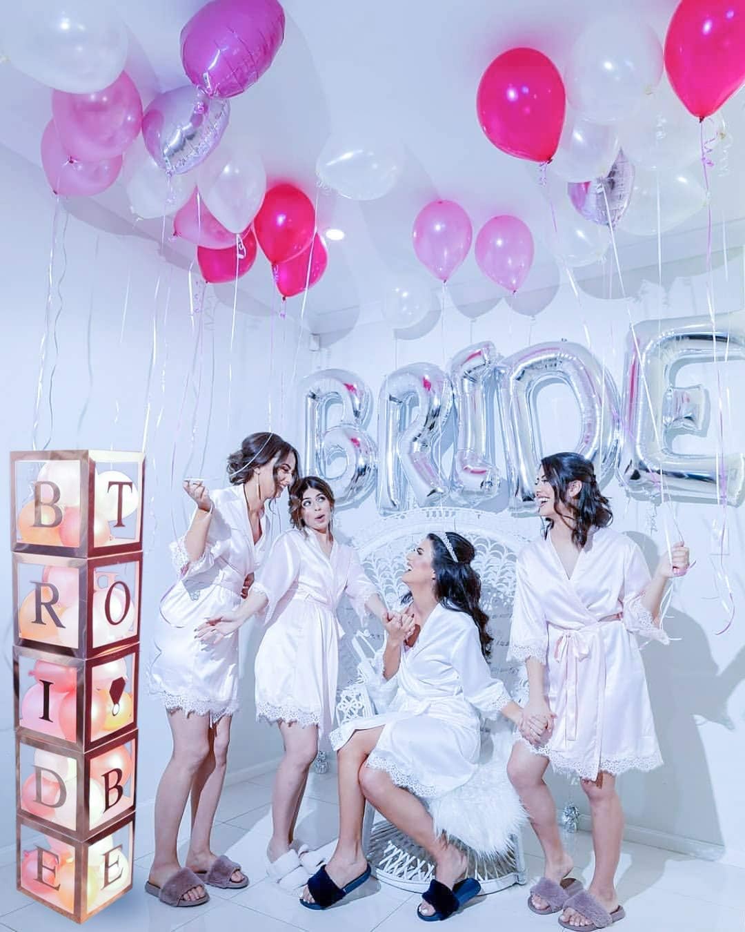 96 PC Bridal Shower Decorations Balloon Boxes Rose Gold - Transparent Block with BRIDE TO BE +