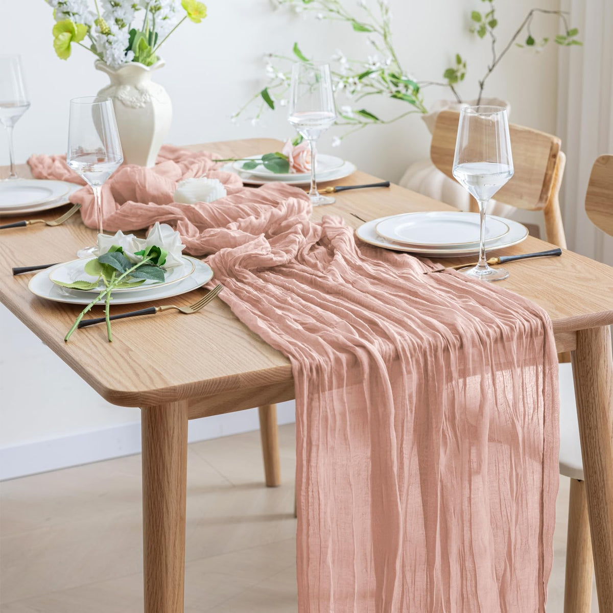 Asee'm 12pcs Cheesecloth Table Runner 120 Inches Dusty Pink Boho Gauze Cheese Cloth Runner 10FT