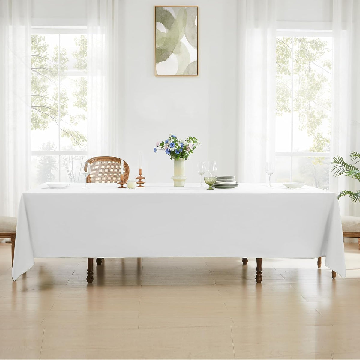 Rectangle Tablecloths 90x132 Inch 8 Pack White Tablecloth Washable Decorative Linen Polyester Table