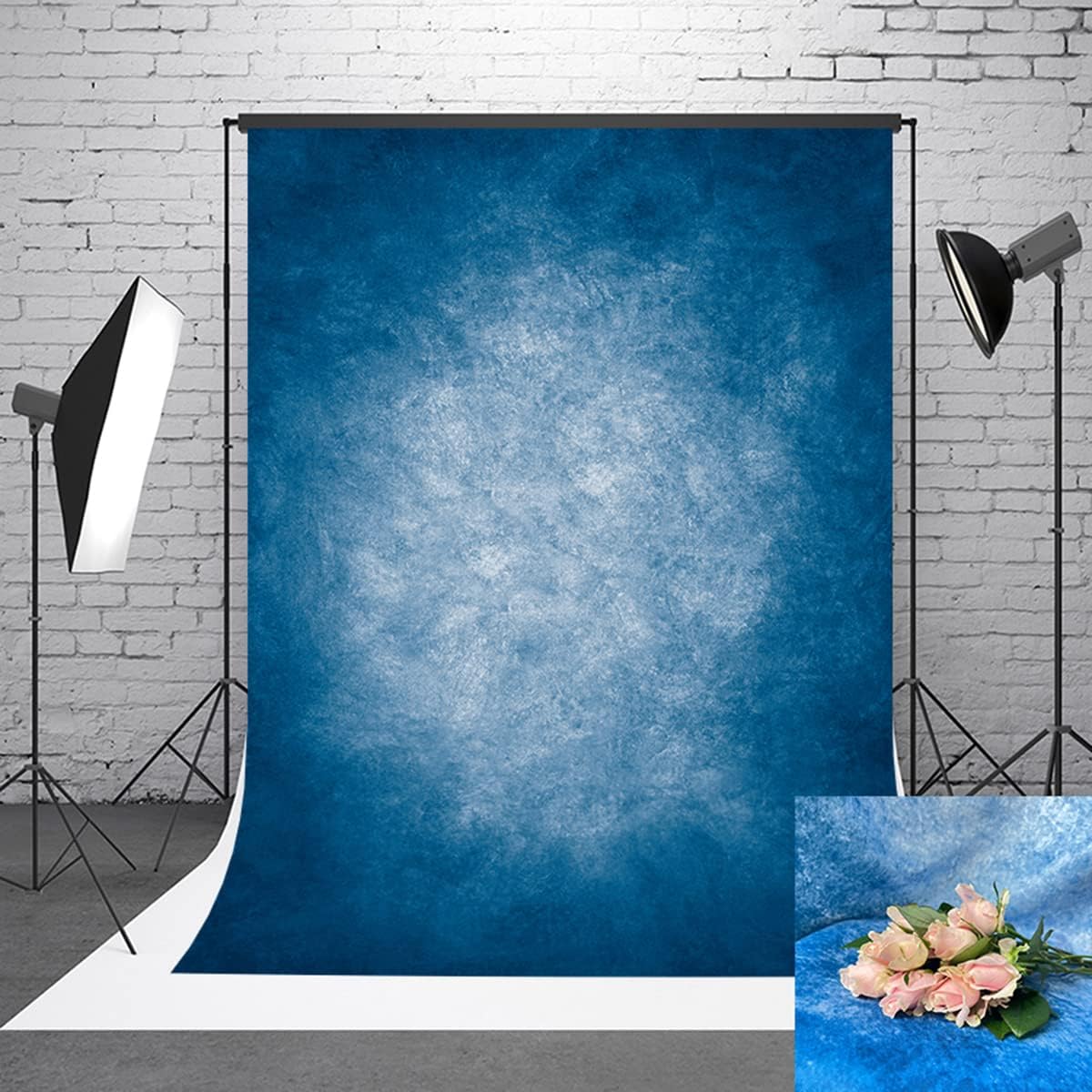 5x7ft Dark Blue Gradient Portrait Photo Backdrops Bright Center Abstract Photography Backdrop for