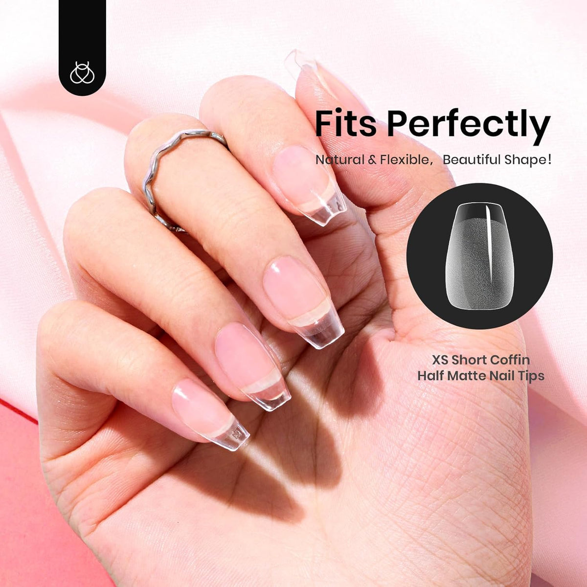 Beetles Gel Nail Tips Extra Short Coffin 576Pcs 12 Sizes - Pre-Etched Shaped Half Matte Soft Nail