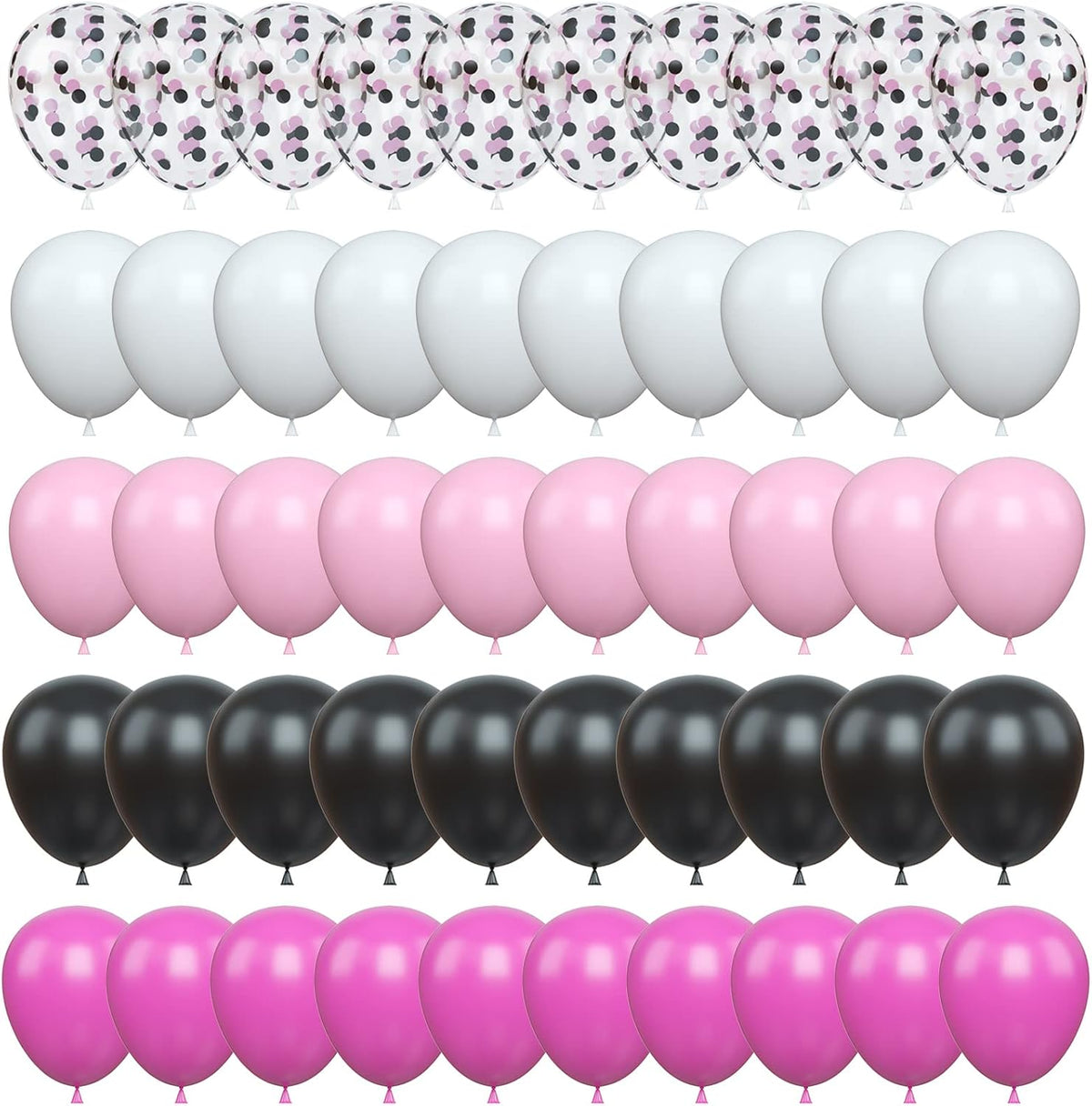 Balloons Black and Pink, Pack of 60 Hot Pink Black White Latex Balloon and Confetti Balloons, Rose