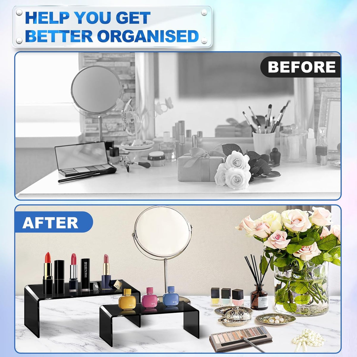 Aheroi Display Risers, 10 Pcs 2 Set(7”L~8”L~9”L) Acrylic Risers, Black Arylic Display Stands