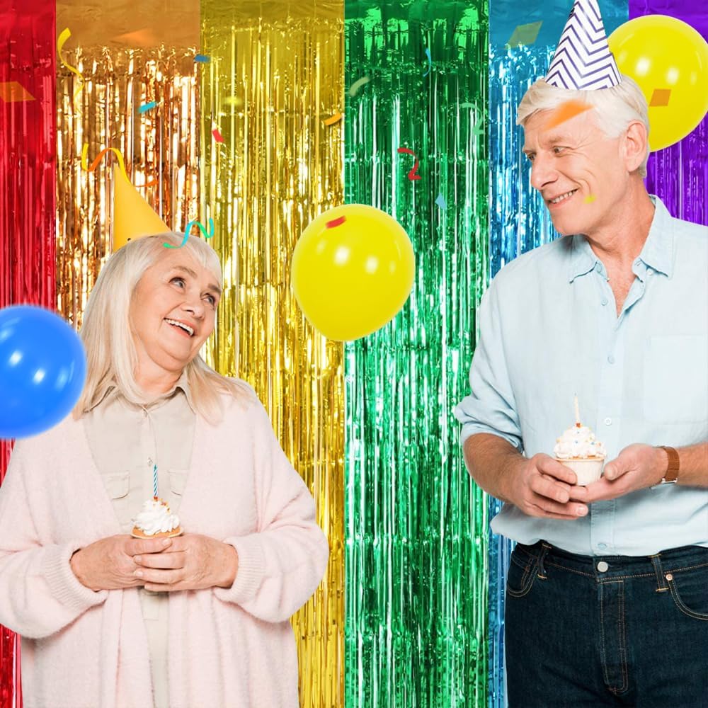 TONIFUL 2Pcs Rainbow Door Streamers,Party Photo Booth Backdrop Metallic Streamers Rainbow Foil