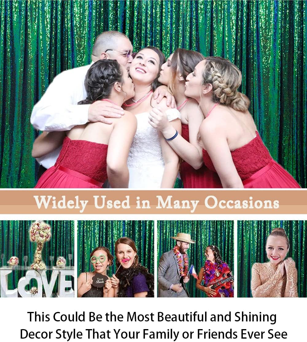 ShinyBeauty Iridescent Green Sequin Backdrop 10FTx10FT Photo Backdrops Green Blue Curtains 10FT