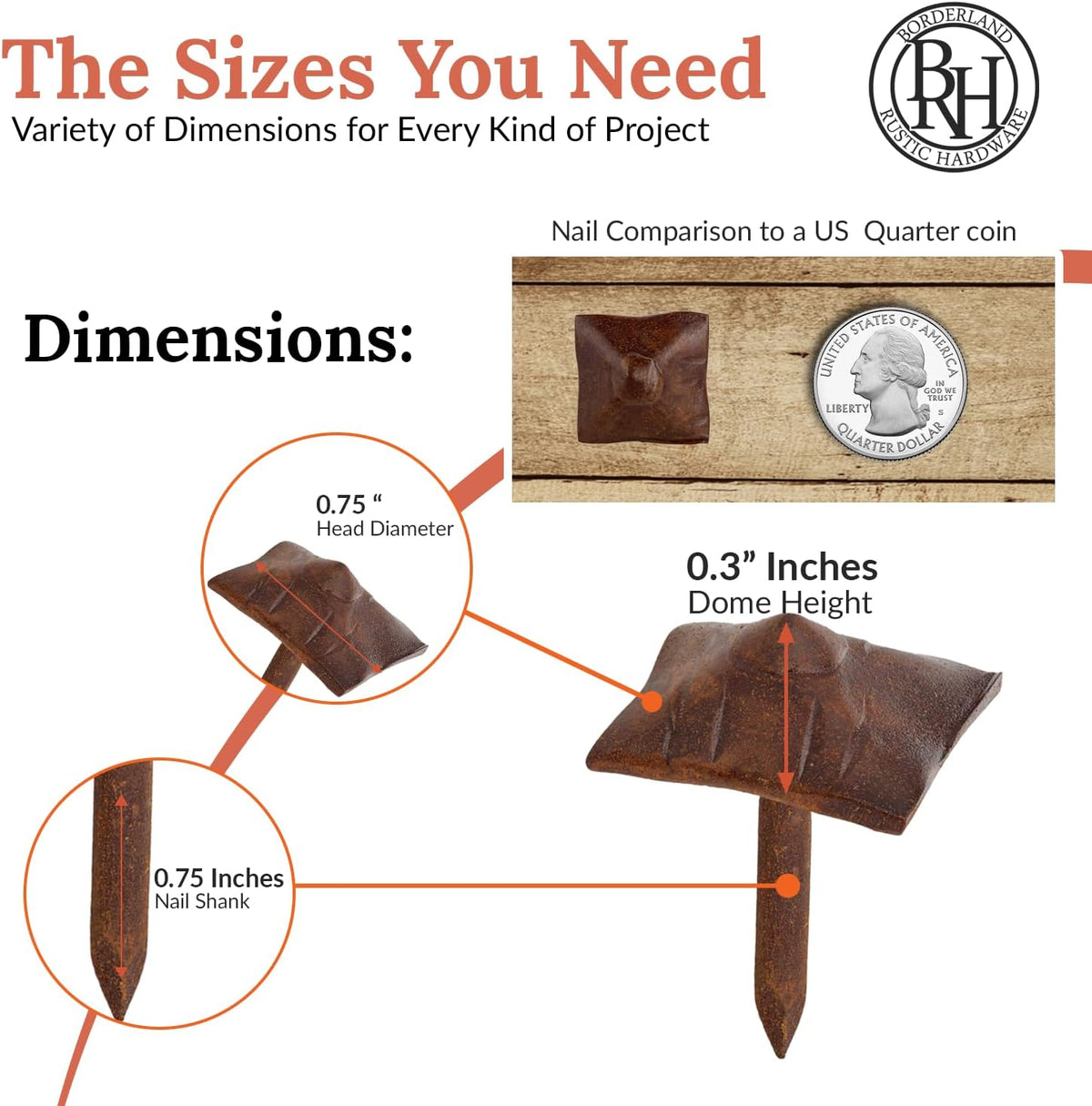 25 Pack 0.75" Square Head Iron Clavos Decorative Nails – Sealed Rusted – Handmade Rustic Square