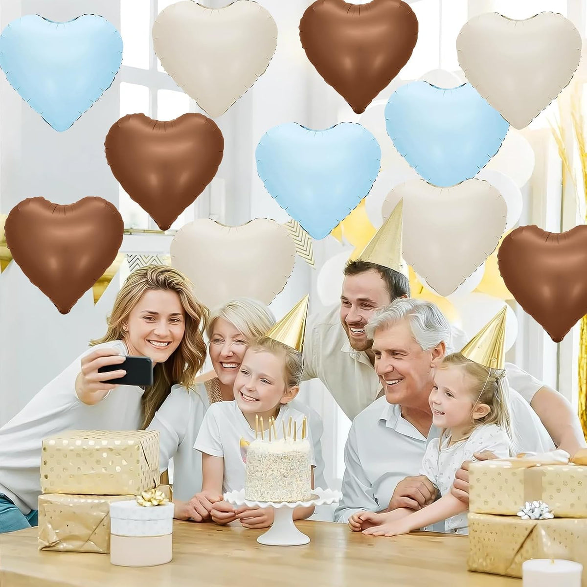 Blue Brown Heart Balloons,12Pcs 18Inch Baby Blue Coffee Brown Heart Shaped Foil Helium Polyester