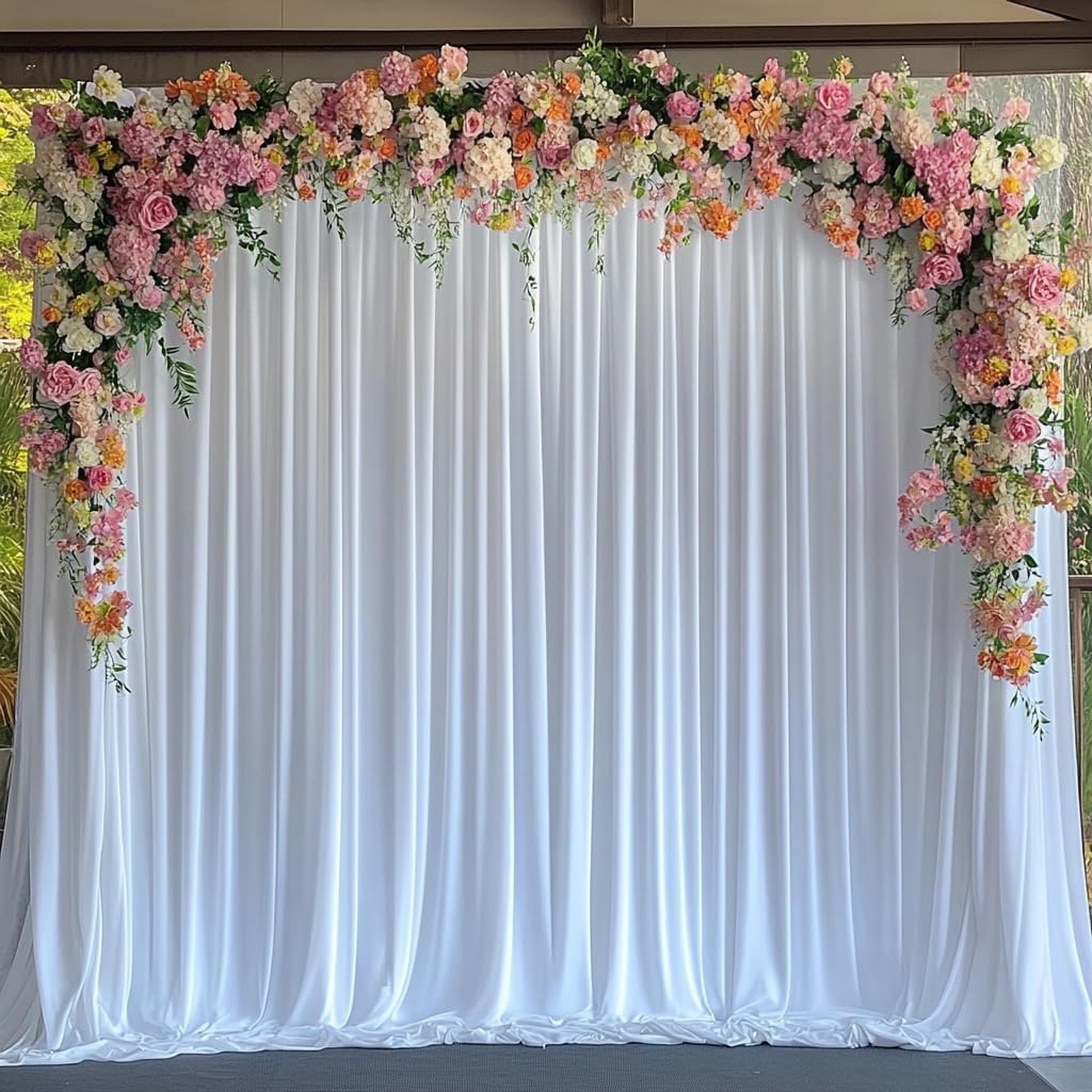 20 ft x 8 ft White Backdrop Curtain Drapes for Wedding Parties, 4 Panels 5 ft x 8 ft Wrinkle Free