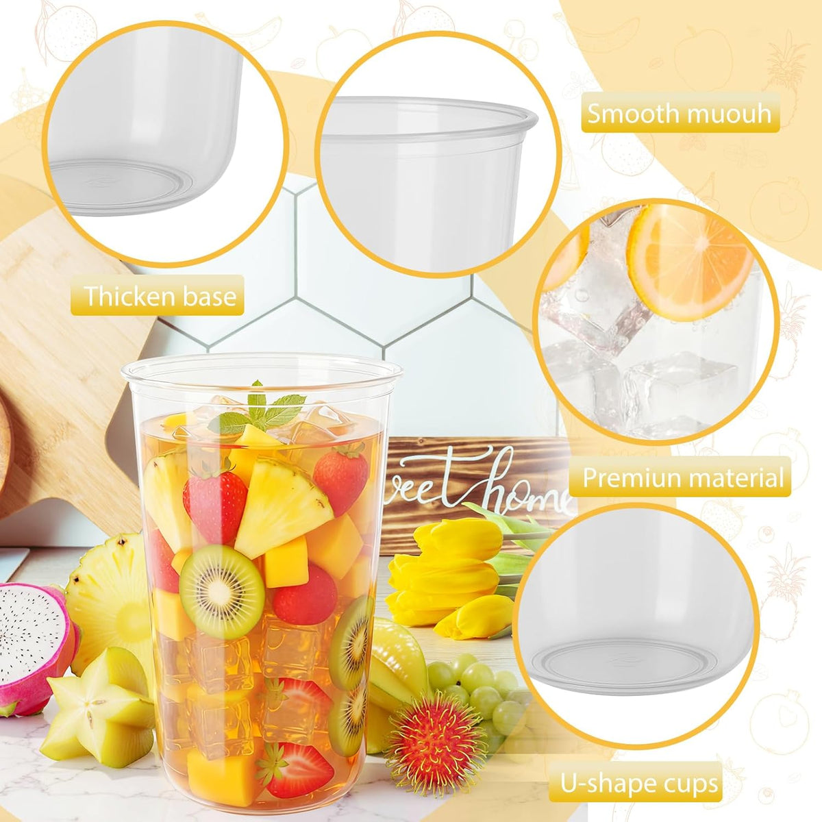 60 Pcs Disposable Stemless Clear Glasses 18 oz NATURAL Arc Crystal Plastic wine glasses Clear