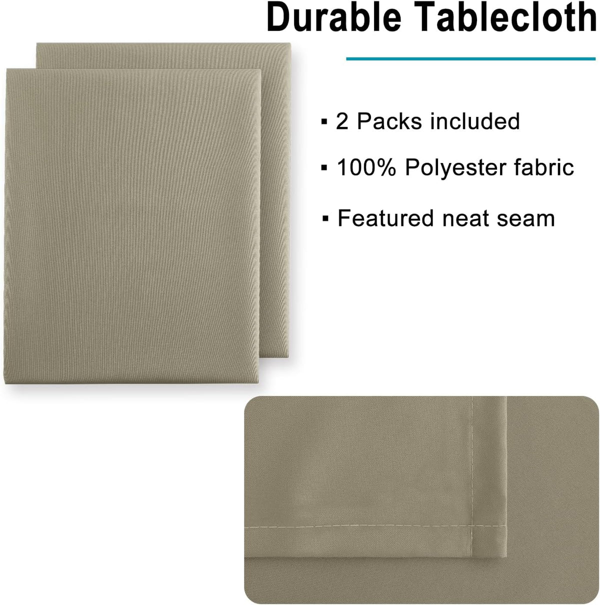 Hiasan 2 Pieces Taupe Square Tablecloth - Waterproof and Spillproof Restaurant Washable Polyester