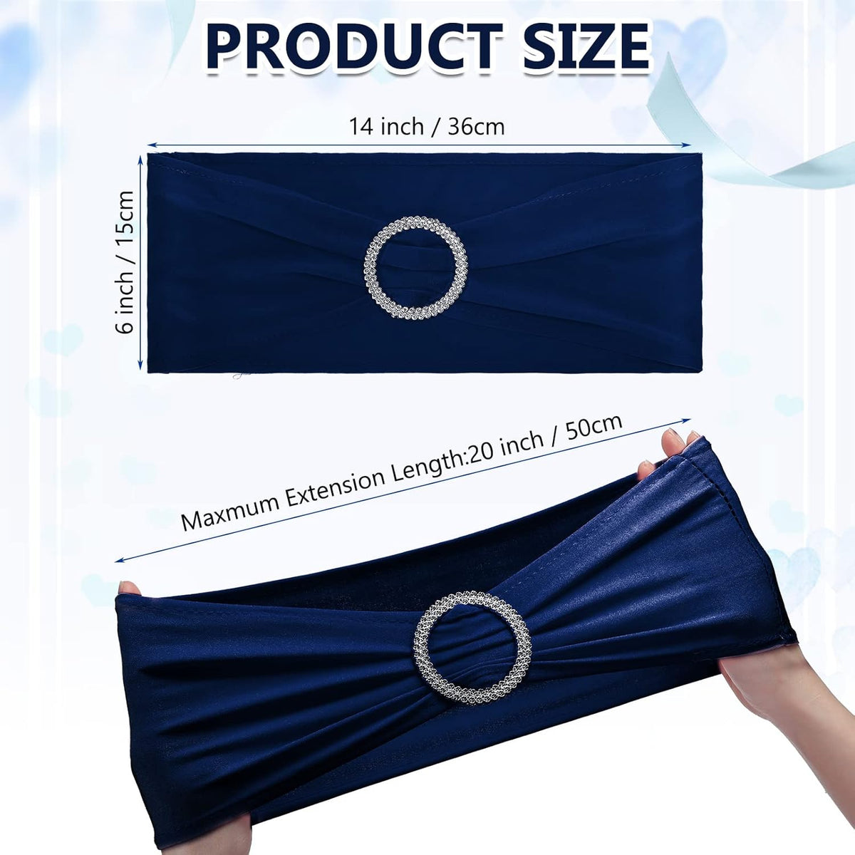 CHENGU 150 Pieces Spandex Stretch Chair Sashes Bows Elastic Chair Cover Bands Ties with Buckle