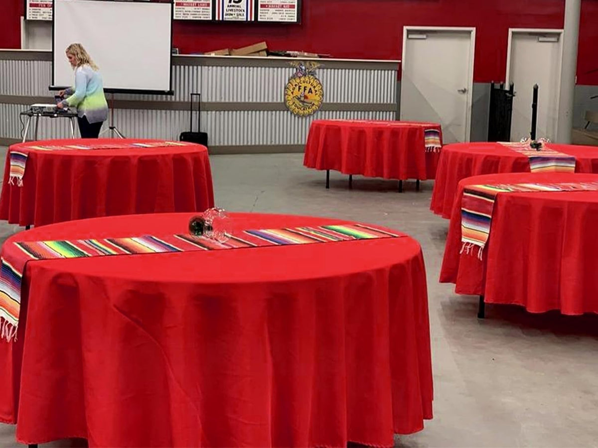 10 Pack Round Tablecloths - 120 Inch Red Polyester Cover for Round Tables, Stain and Wrinkle