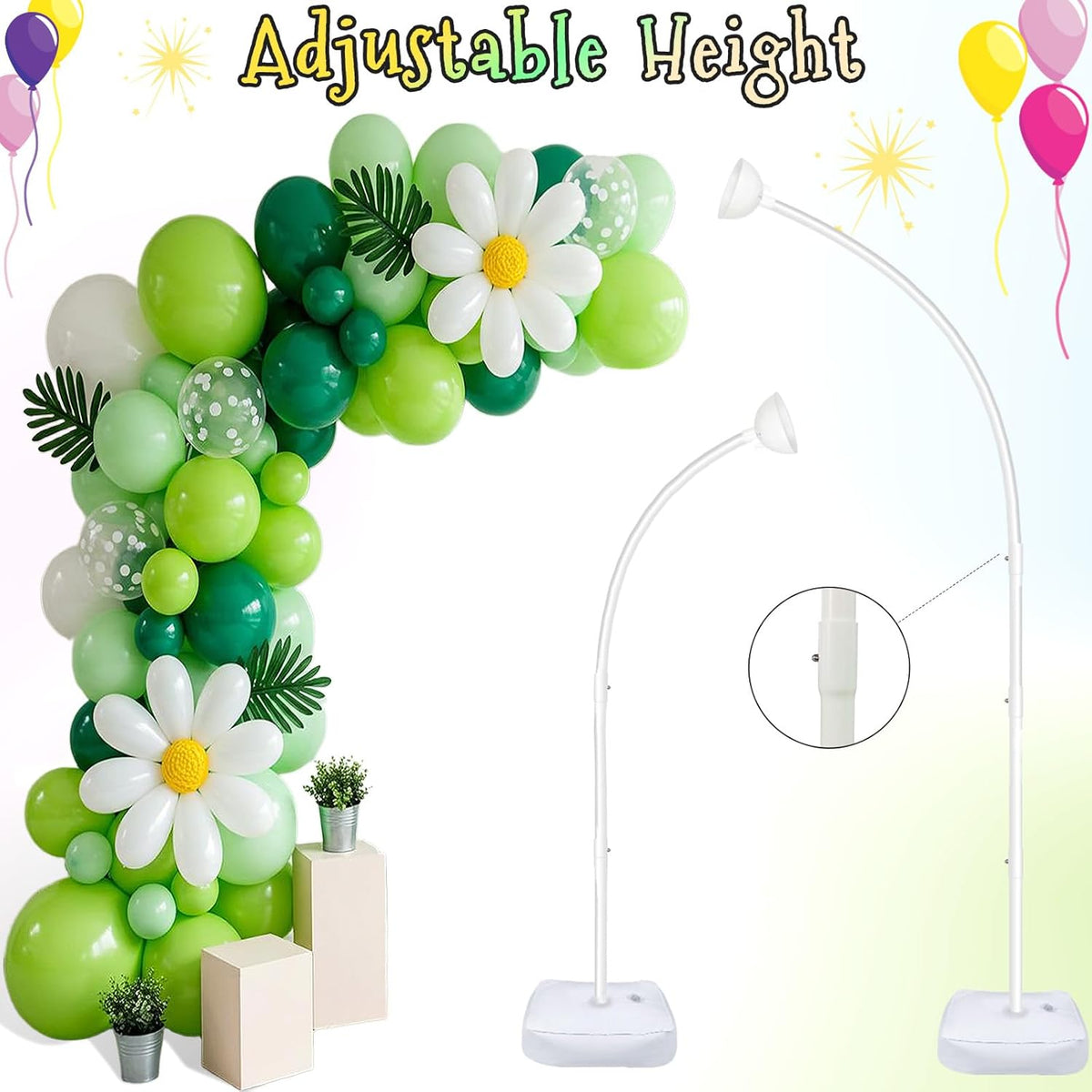 OurWarm 8.2FT & 6FT Lighted Balloon Arch Kit, Free Bending Top Balloon Arch Stand with Base, Half